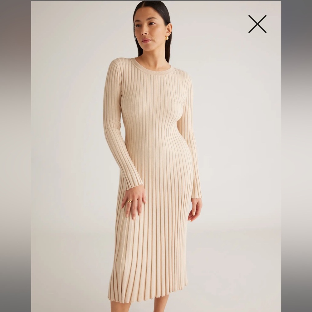 Quince Beige Long Sleeve Knit Dress